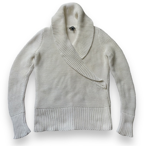 Talbots Sweaters - Talbots Ivory Cream Thick Shawl Neck Waffle Knit Pullover V-Neck Sweater Size PP